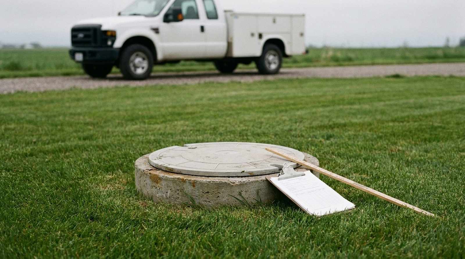 Affordable Septic Pumping septic access riser and inspection lid in a rural yard in Arapahoe County, Colorado