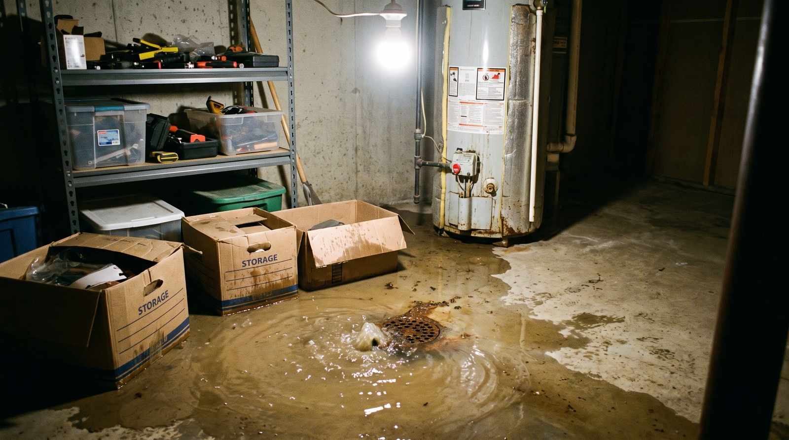 Sewage backing up through a basement floor drain